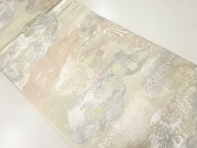 アンティーク　雲に花鳥模様織出し袋帯（材料）